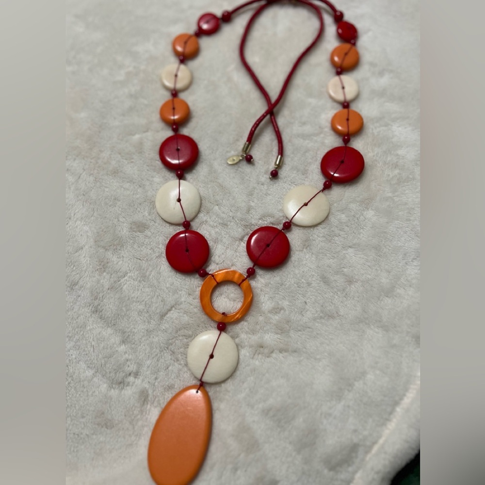Orange pink statement beaded necklace chicos long acrylic